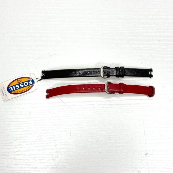 Fossil Authentic Leather 10mm Replacement Watch Straps Womens Black Red 2 Pieces - Picture 1 of 3